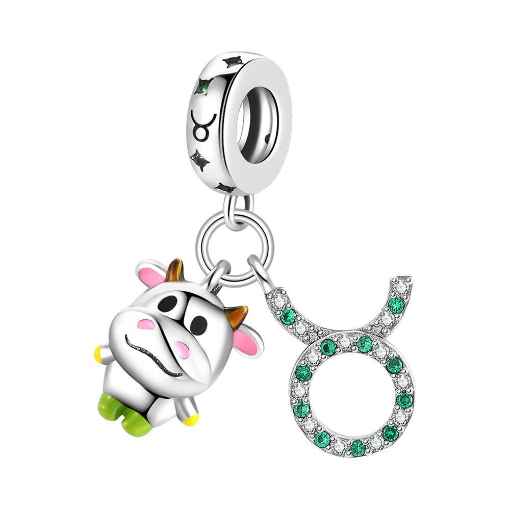 New Copper Charm Cartoon Series Of Twelve Zodiac Signs Diy Fine Bead Fit Original Pendant Charms Bracelet For Women