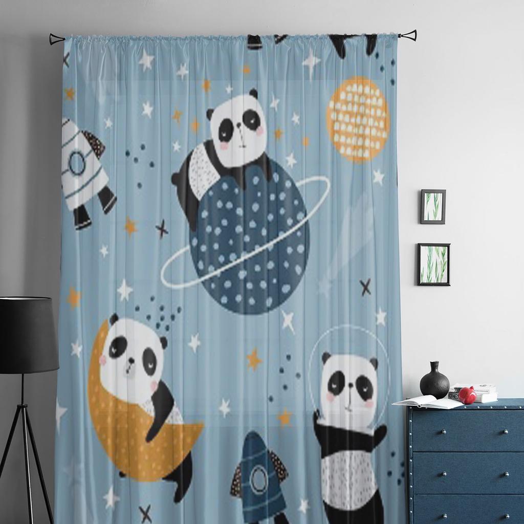Slepping Pandas On Moons And Starry Sky Chiffon Sheer Curtains for Living Room Bedroom Decoration Window Voiles Tulle Curtain