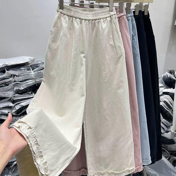 

2026 Spring High-Waisted Elastic Casual Wide-Leg Lace Nine-Point Pants XL (115-130 jin) покинуть белый