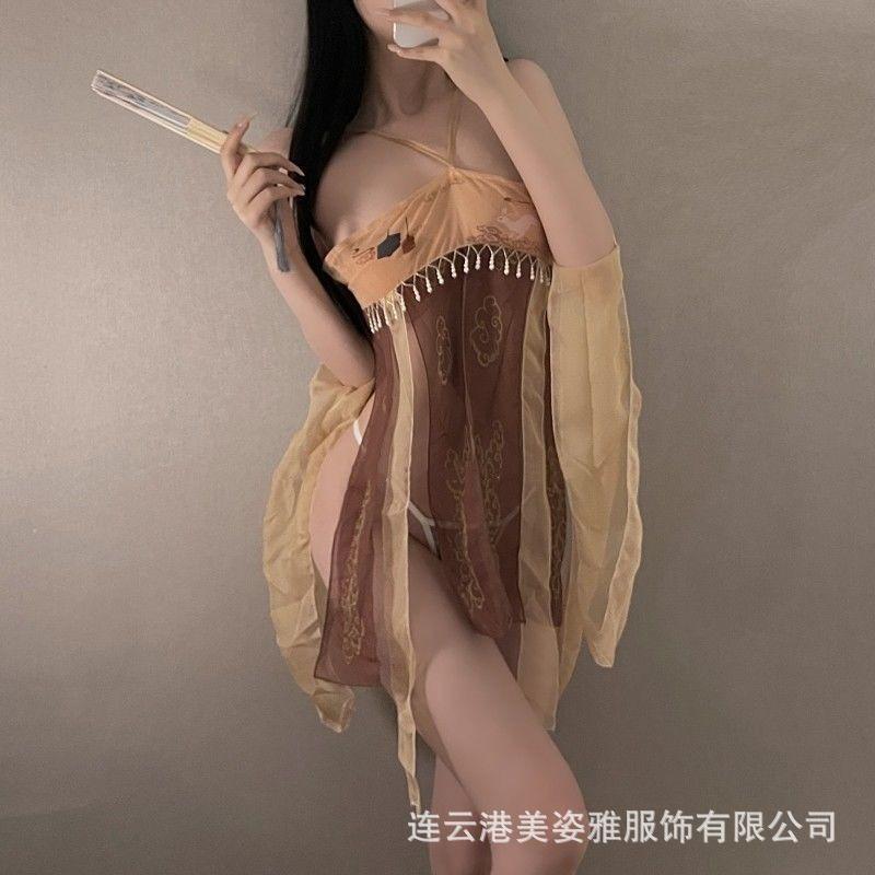 Sexy antique Hanfu pajamas fringed Tang style silk gauze skirt dancing girl enchanting and alluring to subdue Dunhuang qqny