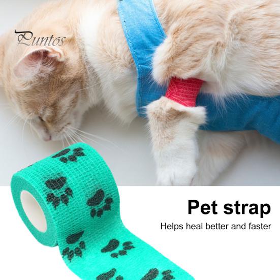 10Pcs Paw Print Pet Wrap Self-adhesive Non-Woven Fabric Tape Stretchy Comfortable Cat Wounds First Aid