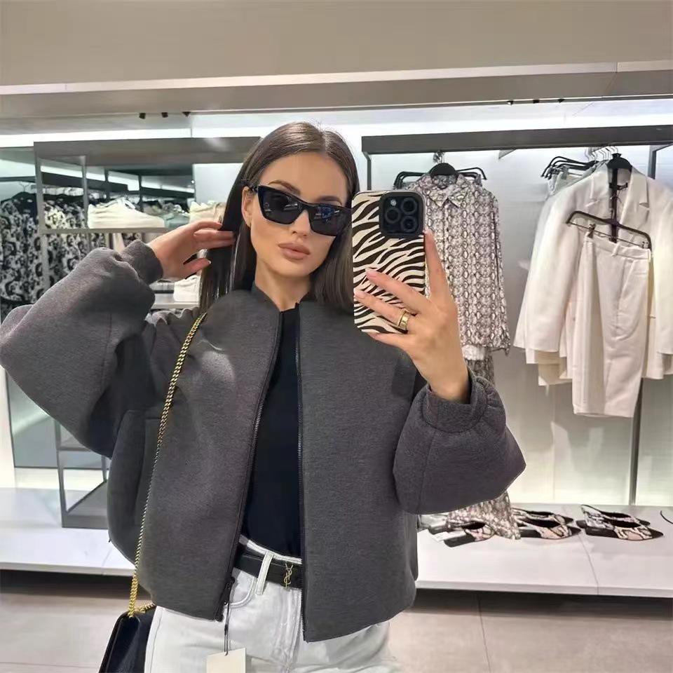 

2024 Европейская и американская повседневная куртка на одной пуговице со стойкой и большими карманами XL серый