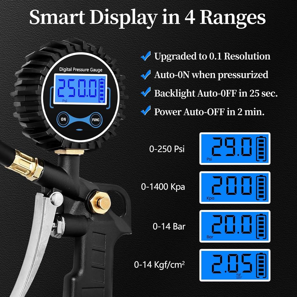 Digital Bike Tire Pressure Gauge, Presta Valve Adaptor, Schrader To Presta Valve Adapter For Air Compressor, Schrader Valve Adapter, Easiest Use