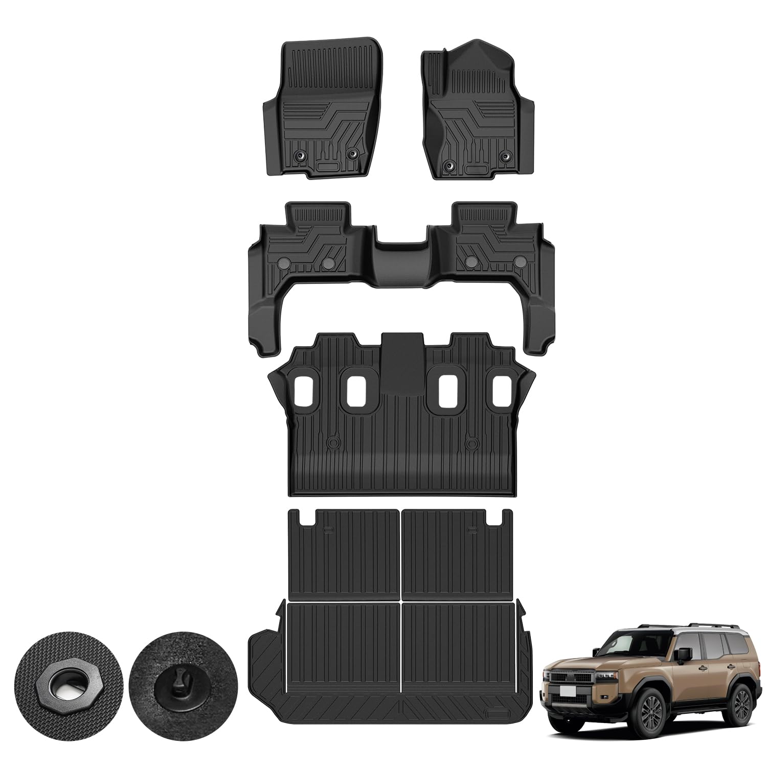 

Kotesoto Toyota Land Cruiser 250 Series Floor Land Cruiser 250 Second Land Cruiser 250 Trunk 3D Stain TPE Easy Full Set 7-Seater Mats, Mat, Mat,