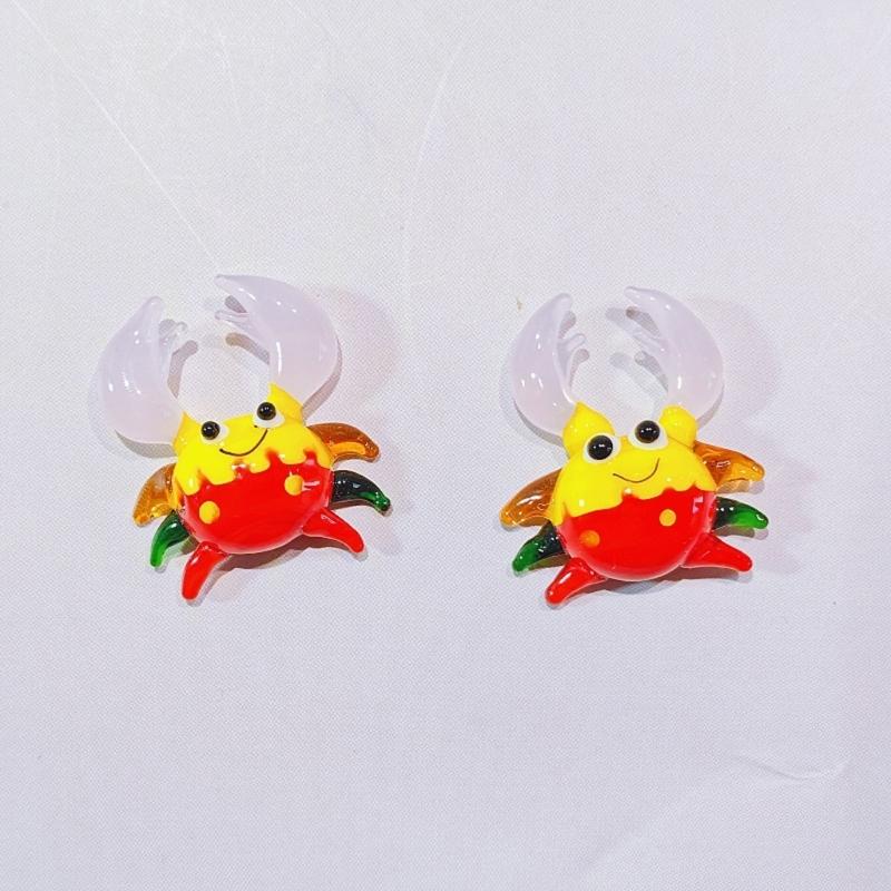Blown Glass Crabs Ornament Coastal Decors Multicolored Miniature Animal Figurine Collectible Desk Car Decoration Gift