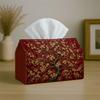 1pc Oriental Floral Tissue Box Holder with Red Golden Tree Branch Cover - Vintage Chinese Decor Suitable for Kitchen, Living Room, Bathroom, Car - Dur
