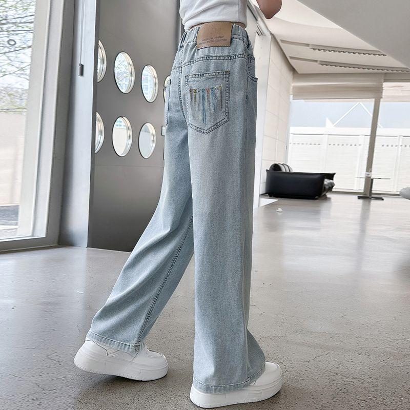 Girls' Medium-Large Tencel Denim Wide-Leg Summer Pants - Stylish & Slimming Long Pants