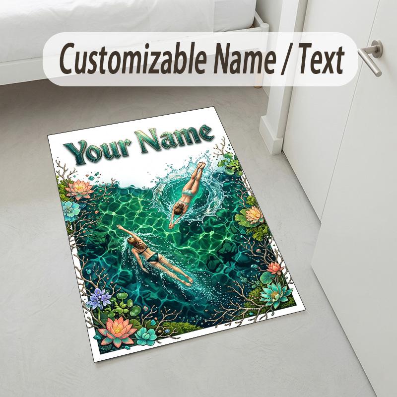 Underwater Coral Paradise Theme Soft Crystal Velvet Rug Custom Name & Text Print Non Slip Floor Rug for Bedroom Living Room