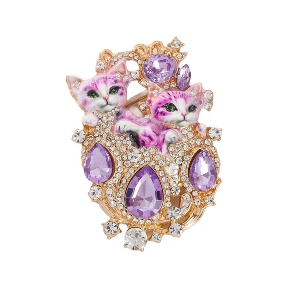 

Vintage Two Cat Brooch Light Luxury Imitation Rhinestone Brooch Clothes Decoration фиолетовый