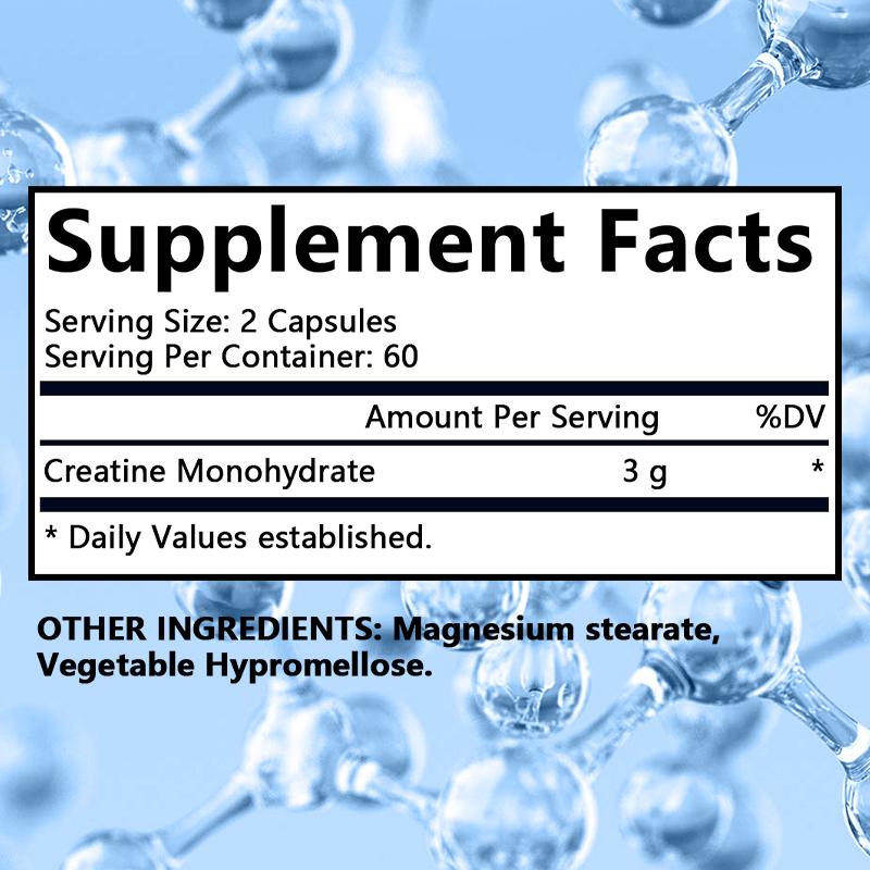 Creatine Monohydrate Dietary Supplement, 3000 Mg Per Serving, 120 Capsules Per Bottle