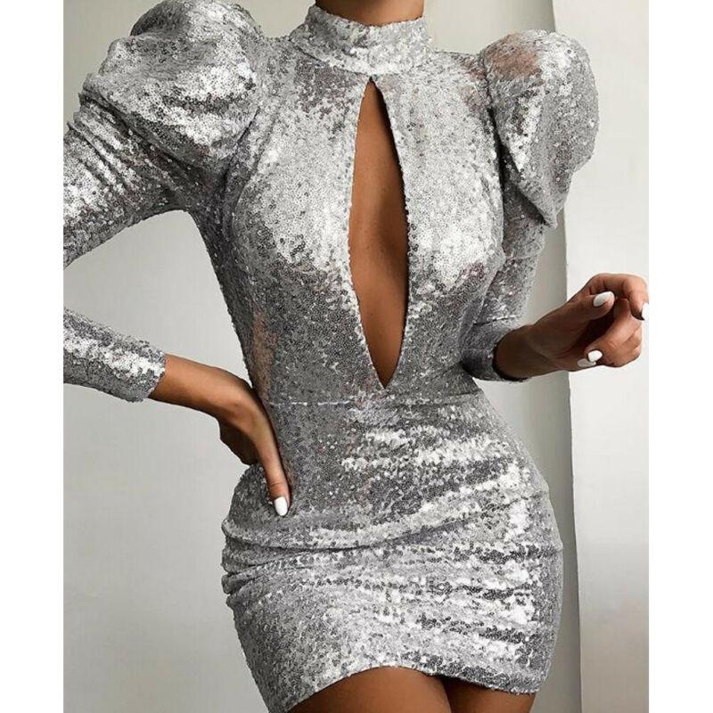 Frauen Minikleid Rundhals Langarm Herbst Winter Bodycon Bleistiftkleid Party Fit