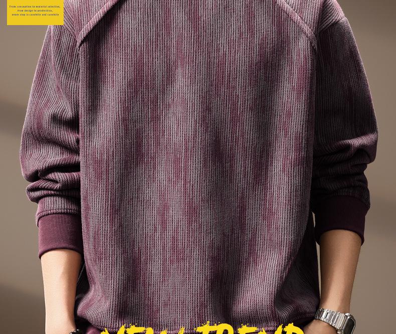 Men's Trendy Retro Print Loose Pullover: Heavyweight Half-High Collar Autumn Hoodie