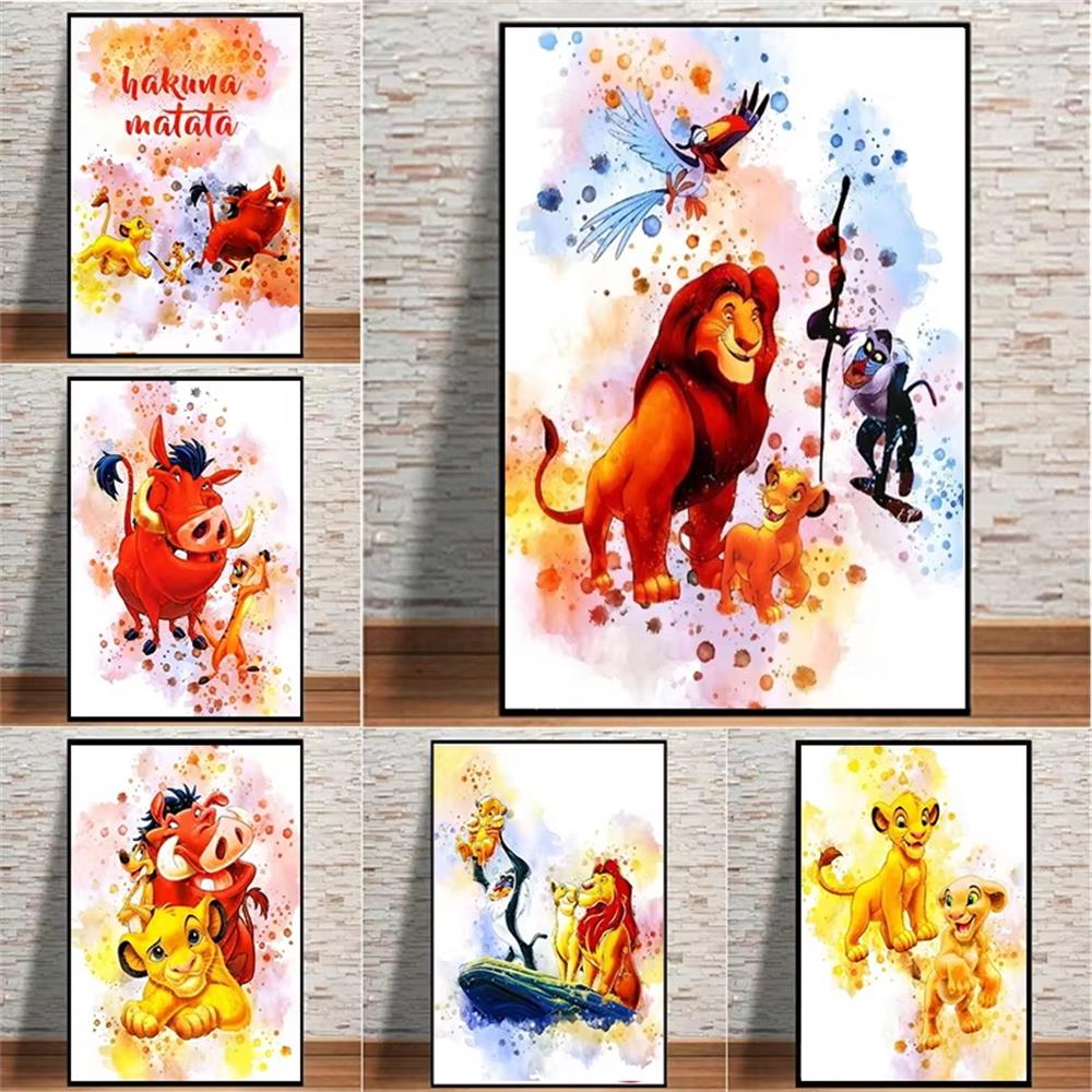 Walt Disney The Lion King Movie Poster Print Watercolor Simba Hakuna Matata Canvas Painting Wall Art Cartoon Animals Home Decor