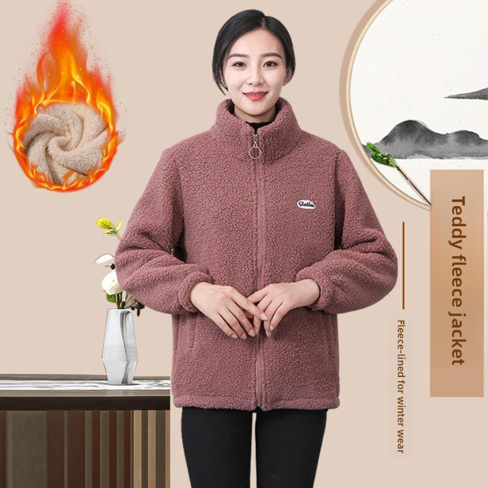 Autumn Winter Sherpa Fleece Warm Coat Women Sweatshirt Fleece Lined Thickened Fashion Fleece Top Jacket