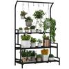 3 Tiered Plant Rack With Hanging Hooks Tall Plant Stand For Indoor Outdoor Porch Balcony Use Black