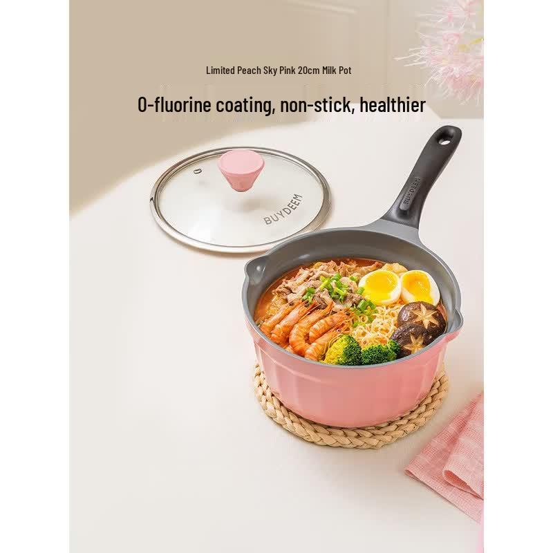 Buydeem 20cm Ceramic Non-Stick Milk Pot (Pleated Moon Series)
