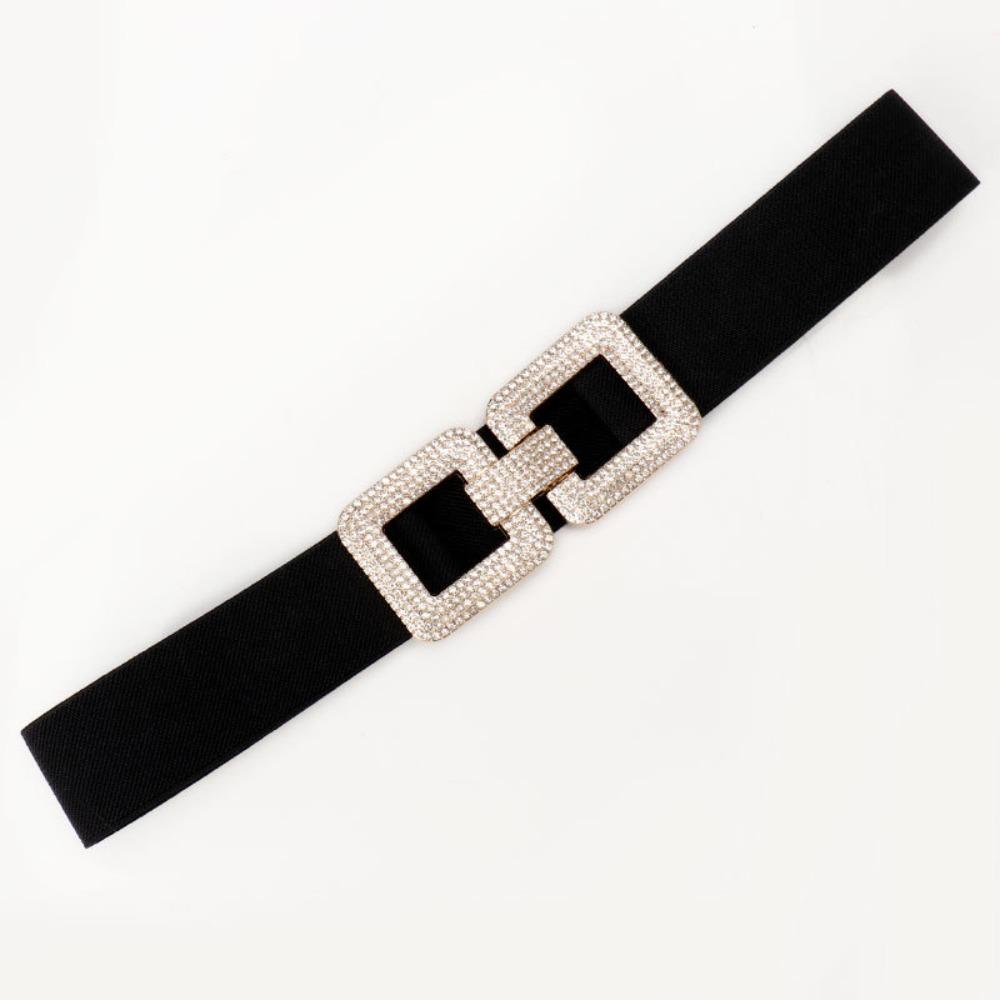 

Exquisite Wide Stretch Waistband Rhinestone Buckle Solid Color Waist Strap Casual Waist Belts Women