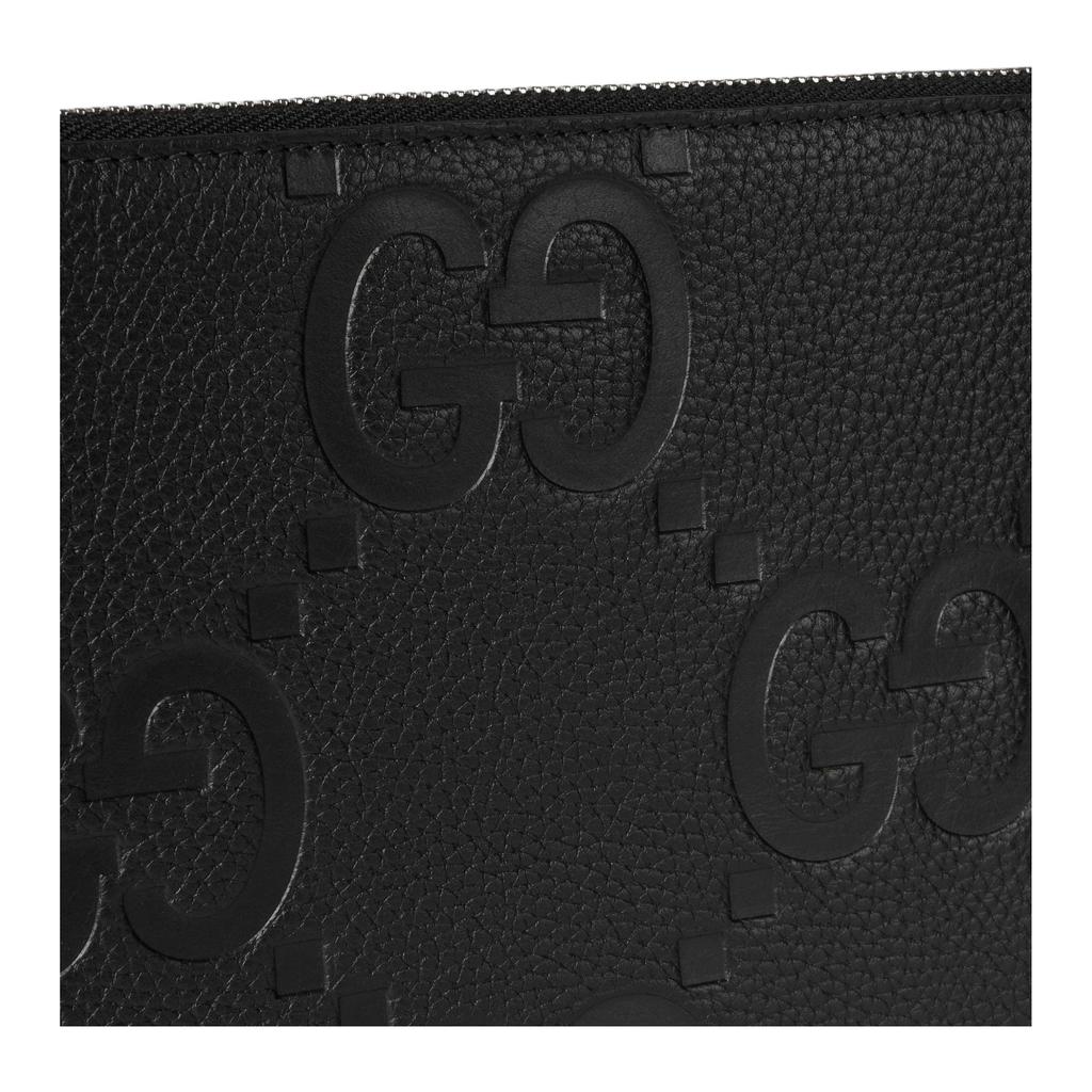 Gucci Double G Logo Zippered Grain Leather Clutch Large Men clutch Black 821102-AABY0-1000