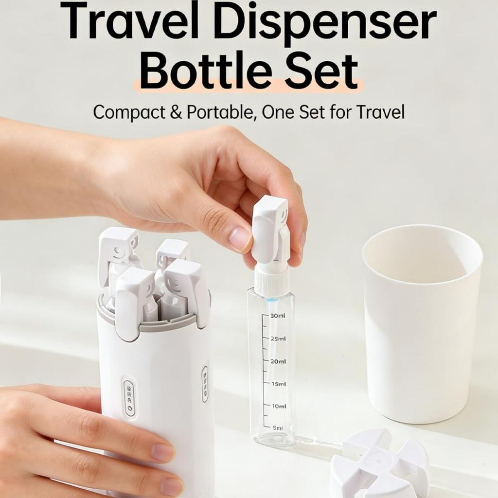 4-in-1 Travel Bottles Set,Leak-Proof Refillable Containers Dispensers Labels Portable Toiletry Organizer Cup for Shampoo,Lotion,Soap