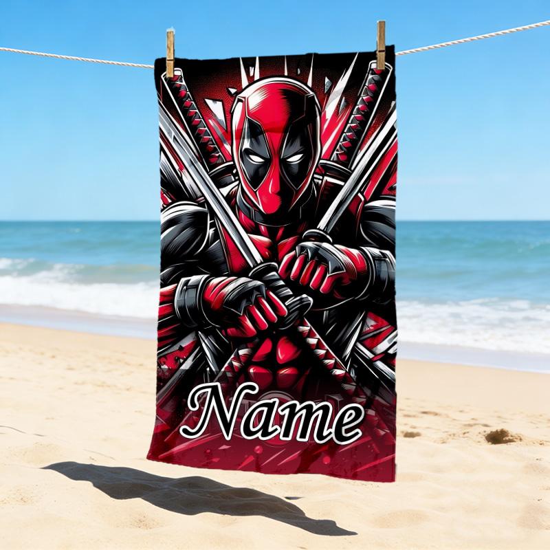 Custom Name Deadpool Armor Stylish Digital Printing Beach Towel Quick‑Drying Absorbent Blanket for Beach Pool Gym Travel