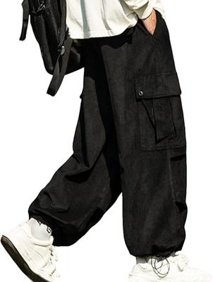 Oversized Cargo Corduroy Long Wide Leg Relaxed Gaucho Adjustable Elastic Solid [foveitaa] Men's Pants, Pants, Pants, Style, Sweatpants, Sports,