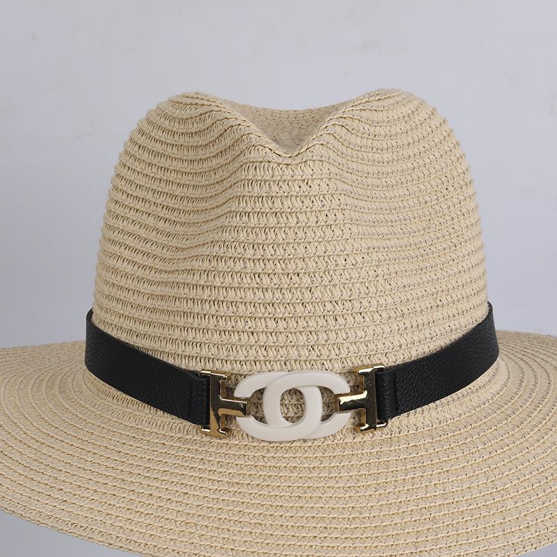 Retro European & American Straw Hat with Leather Buckle and Creative Hatband Decoration