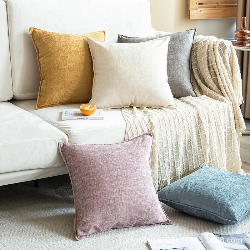 Japanese Solid Color Chenille Pillow Living Room Sofa Cushion Cover Bedside Cushion Back Bedside Large Size Pillow Quality