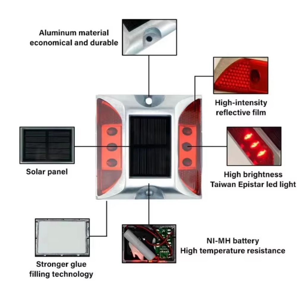 Solar Powered Solar Road Stud Light Outdoor Lighting Portable Traffic Marker Light Durable Square Shape LED Ground Light Highway