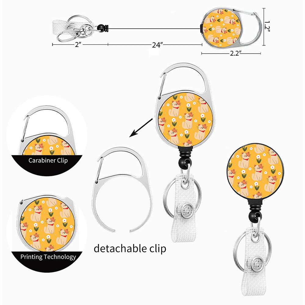 Ausweishalter mit Blumen-Katzen-Print Süßes Lanyard-Set für Damen Krankenschwester Lehrer Einziehbare Rolle Kartenclip Halter Tasche