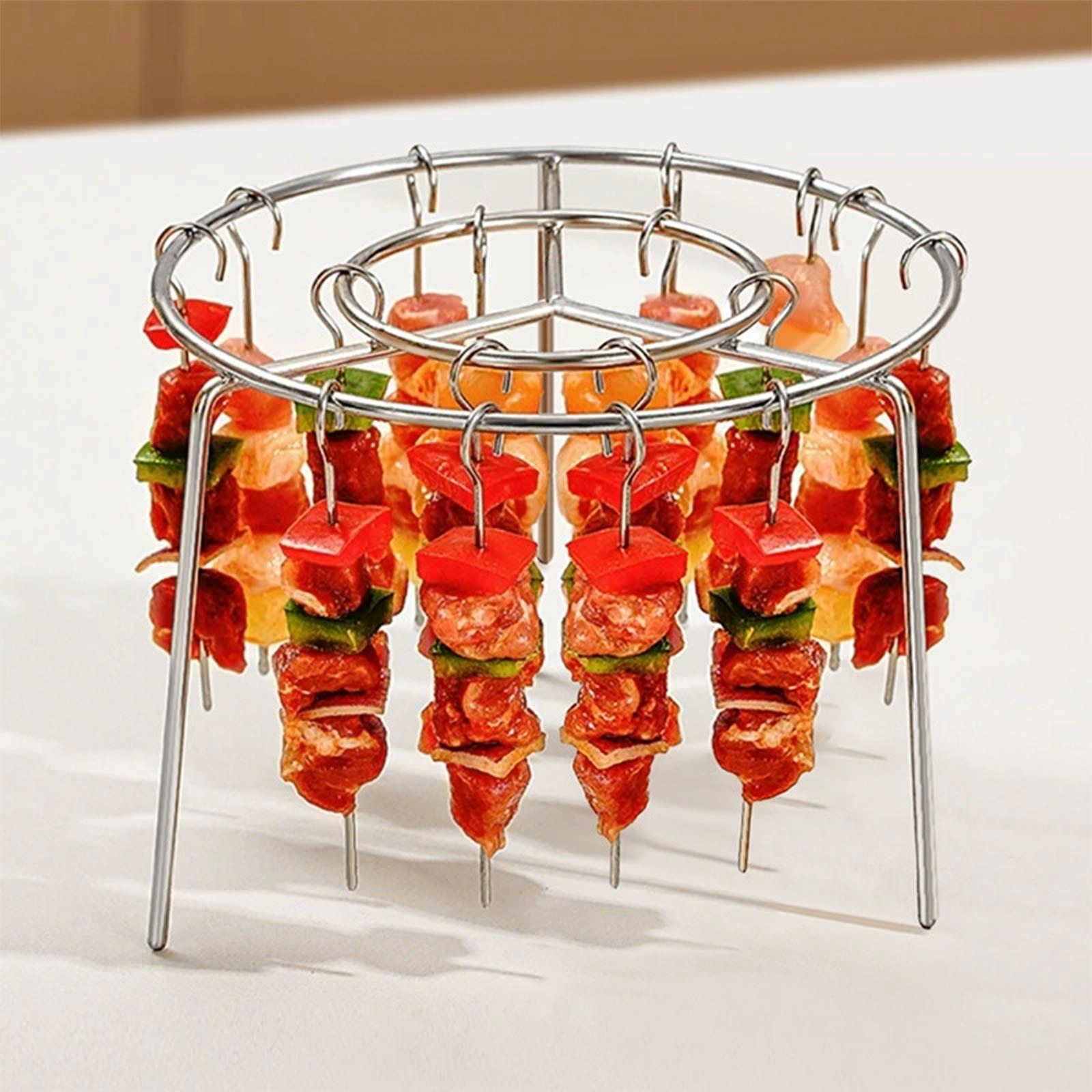 

48 Skewers Barbecue Rack For Air Fryer Stainless Steel Grill Vertical Skewer Hanging Kitchen Gadgets Oven Kebab Rack BBQ Tools серебряный