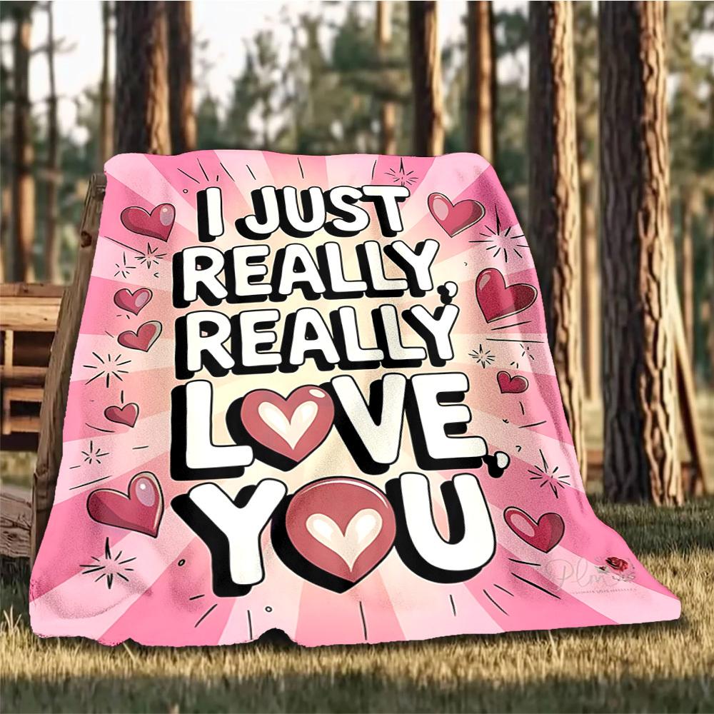1pc Love You Heart Outdoor Blanket - Lightweight Flannel Throw For Travel, Camping, Gifts For Family Or Friends yy251114192