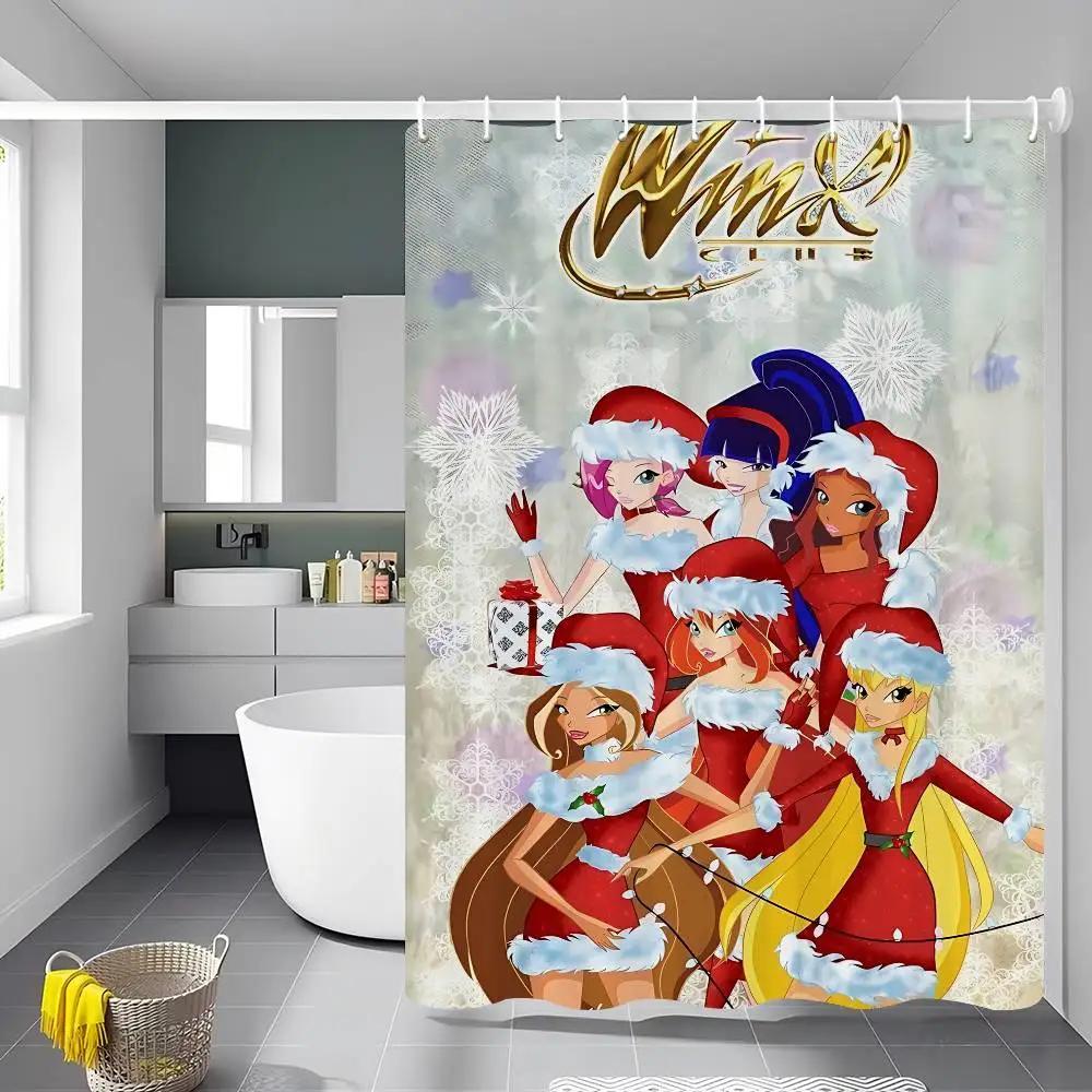 

Классическая анимация W-Winx-X Современная простая шторка для душа Декоративная полиэстеровая шторка для душа с крючком для ванной комнаты 120x180cm