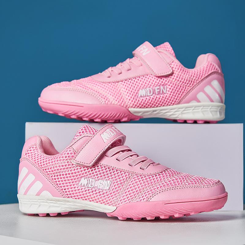 Broken Nail Mesh Children's Football Shoes Soft Sole Training Shoes Breathable Outdoor Men's and Women's Sports Shoes Velcro Design