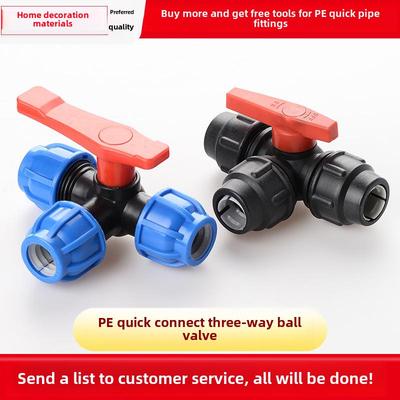 PE Ball Valve Quick Connect Three-Way Pipe Fitting for Tap Water, Compatible with 20, 25, and 32 Pipes.