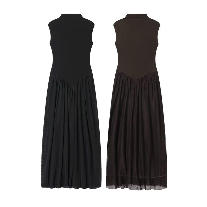 Za Foreign Trade New Women Clothes ZR Western Style Fashion Design Silk Net Patchwork Long Dress 5584807