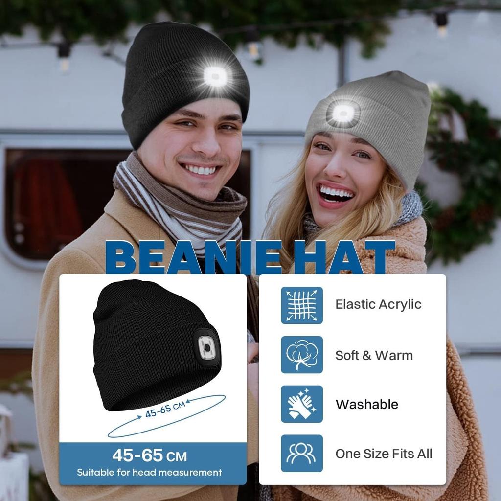 1 Pc Led Beanie Hat With Light, Rechargeable Headlamp Cap, Unisex Winter Warm Knitted Hats, Headlight For Running Hiking Camping