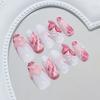 Z1223 Pink Water Lily Glue On Medium Almond Nails Floral Sweet Ins European For Ladies Non Special Cosmetics