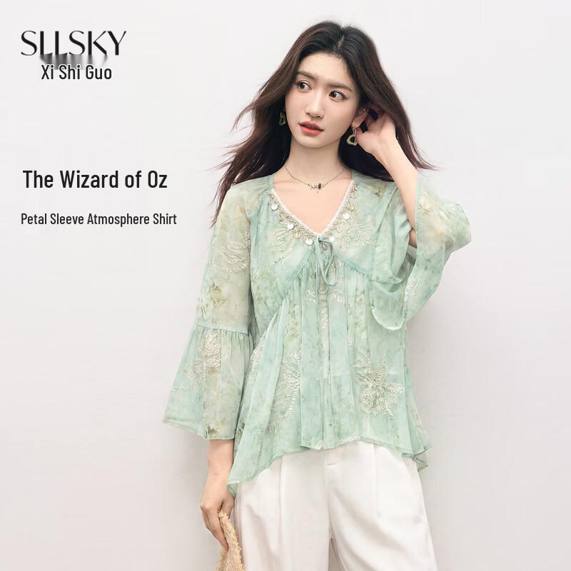 SLLSKY Bohemian V-Neck Chiffon Blouse 2XL