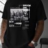 European Sizes New York Directional Opening Men's Fashion Casual Crew Neck T-Shirt, Men's Base Layer Versatile Top, Summer Men's Clothing
