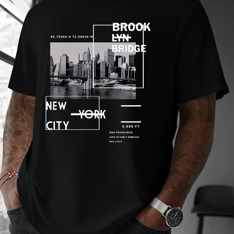 

European sizes New York Directional Opening Men s Fashion Casual Crew Neck T-Shirt, Men s Base Layer Versatile Top, Summer Men s Clothing S чёрный