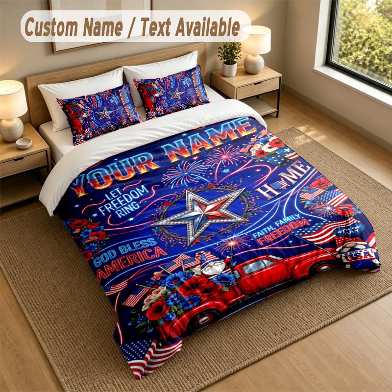 American Patriotic Theme Personalized 3Pcs Bedding Set Custom Text & Name 1 Sheet 2 Pillowcases Household Bedding 1pc