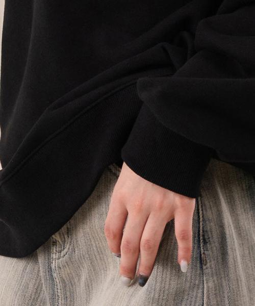Ellamo Women'S Terry Zipper Pocket Oversized Sweatshirt [Black]
