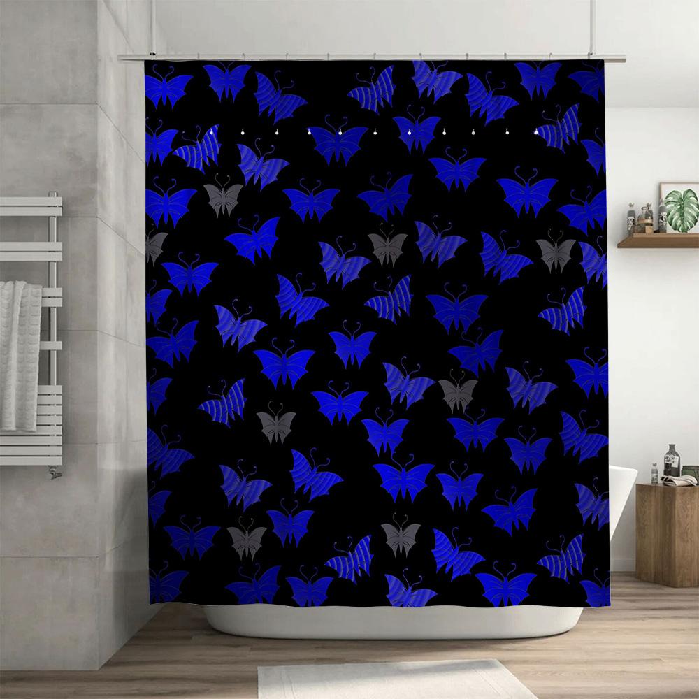 Unique Butterfly Print Shower Curtain Blue Gray Floral Design For Bathroom Decor Waterproof Fabric For Home Use
