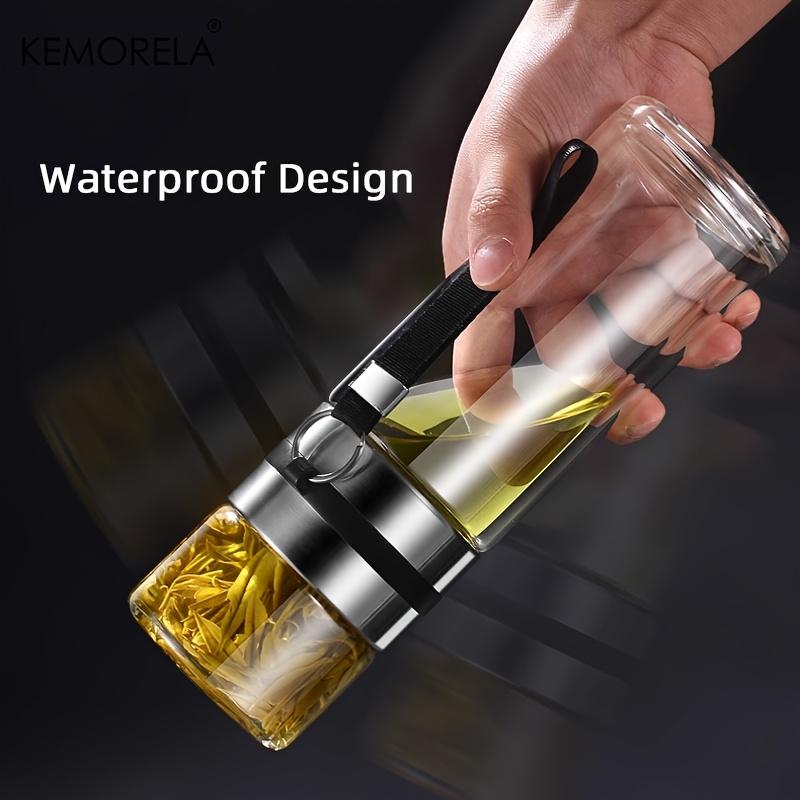 1pc Leakproof Double-Wall Insulated Glass Tea Soaking Bottle with Water Separation Compartment 350ml/450ml/500ml Reusable Travel