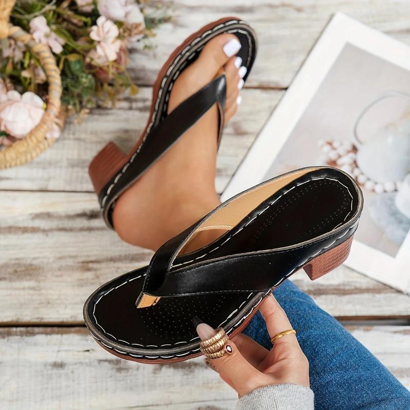 Fashion 2025 New Gold High Heels Flip Flops Women Outdoor Clip Toe Thick Heeled Sandals Woman Lightweight Plus Size Summer Slippers 43