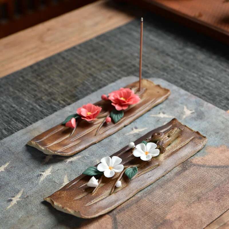 Ceramic Censer Handicrafts Peach Blossom Home Ornaments Peony Incense Stick Burner Holder