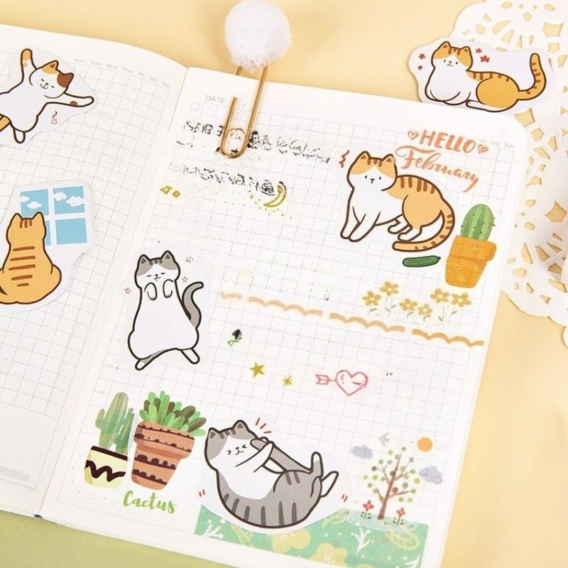 45Pcs Cartoon Cat Collection Paper Small Diary Mini Japanese Cute Box Stickers Set Scrapbooking Kawaii Flakes Journal Stationery