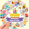 50pcs Birthday Stickers Colorful Assorted Cake Cupcake Party Hats Decorations Stickers DIY Laptop Water Bottle Fridge Decoration