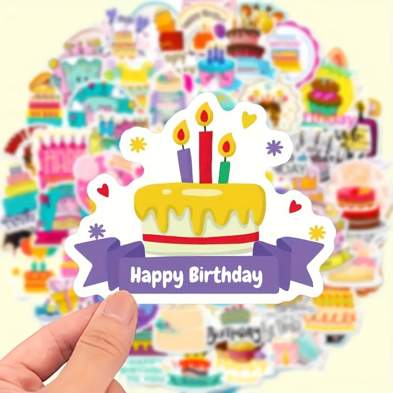 50pcs Birthday Stickers Colorful Assorted Cake Cupcake Party Hats Decorations Stickers DIY Laptop Water Bottle Fridge Decoration