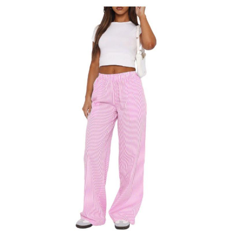 2024 New Arrival Hot Products Amazon Women's Stripes Wide Leg Pants Casual Street Ins Fashion Loose High Waist Pants